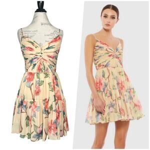 IEENA for Mac Duggal | Women | Beige Floral Button Fit Flare Mini Dress | Sz 4
